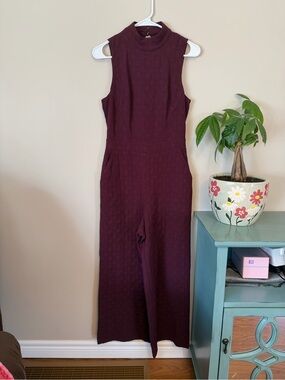 Anthropologie Sleeveless Mock-Neck Wide-Leg Jumpsuit in Deep Wine